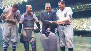 [4k 60fps Colorized] 1942 Army/Navy Game Babe Ruth vs Walter Johnson Babe Final HR in Yankee Stadium