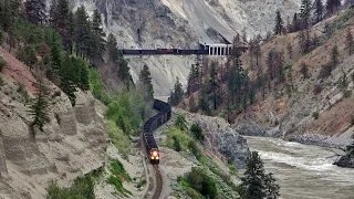 Heavy Loaded Coal Trains Pass Thru Slide Sheds And Tunnels, In The Thompson Canyon - CANADA