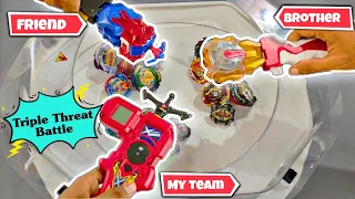 pocket toon vs brother vs friend beyblades fight | Triple threat battle