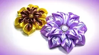 Цветы из лент, канзаши МК / DIY satin ribbon flower, kanzashi