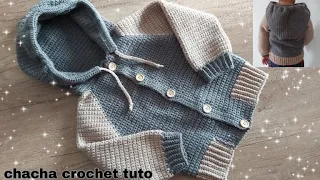 Tuto veste a capuche au crochet toutes tailles. Partie 3