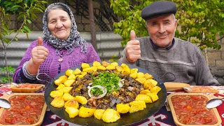 AZERBAIJAN Rural Village Style: Lamb Liver Roasted On The Saj, Delicious Village Meal Recipe!