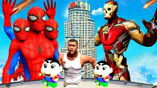 SHINCHAN BECAME GIANT SPIDERMAN AND DEFEAT ZOMBIE IRON-MAN IN GTA5 | GTA5 AVENGERS