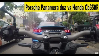 Porsche Panamera 4S 10 tỷ đua vs Honda CB650R 250 triệu trên phố Hà Nội