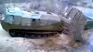 Russian Tank Tracked Transporter Crossing River   Heavy Load