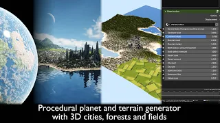 [Blender Cycles] Procedural planet and terrain generator with 3D cities, trees and fields