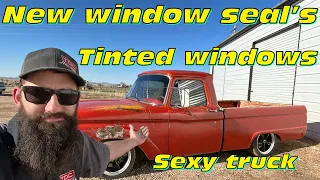 Fixing the noisy windows and adding window tint to my 65 crown Vic swap pickup. Looks so good!!!!