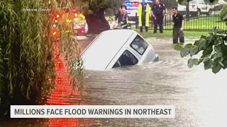 Millions face flash flood warnings as heavy rains batter the East Coast