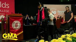 Watch moving moment paralyzed shooting victim walks across stage to receive diploma l GMA