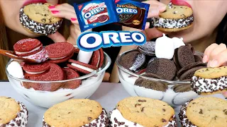 ASMR RED VELVET + DARK CHOCOLATE OREO CEREAL + ICE CREAM COOKIE SANDWICHES 리얼사운드 먹방 | Kim&Liz ASMR