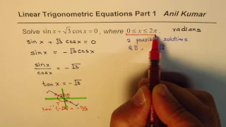 Steps to Solve Linear Trigonometric Equation sinx + sqrt 3 cosx = 0