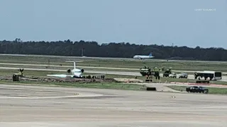 No injuries reported after plane carrying 16 people skids off runway at Bush Airport in Houston