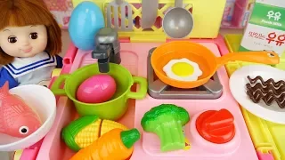 Kitchen cart and Baby Doll toys surprise eggs baby doli play