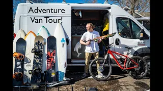 Epic Van Tour!// 4 surfboards, 3 snowboards, 1 mountain Bike// Built for full time Van Life Fun!