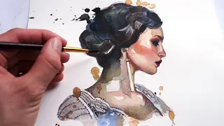 BEGINNER WATERCOLOR TUTORIAL: How To Paint A Portrait With Watercolors And Color Pencils!