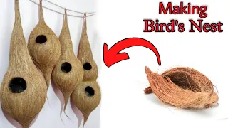 Making a bird's nest From waste material/Coconut husk Craft ideas/Garden decoration ideas