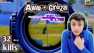 AWM + GROZA 😱 32 KILLS - IPAD PRO M1 CHIP HANDCAM | BEST 4-FINGERS CLAW + GYRO | PUBG MOBILE