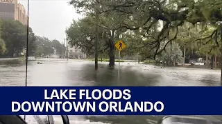 Lake Eola floods into downtown Orlando due to rain from Ian