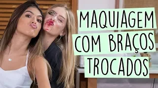 DESAFIO DA MAQUIAGEM COM BRAÇOS TROCADOS ft. Fernanda Concon || Valentina Schulz