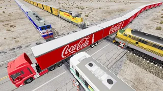 Long Giant Truck Accidents on Rail and Train is Coming #120 | BeamNG Drive