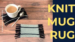 Easy Knit Mug Rug With Garter Stitch Stripes And Optional Fringe