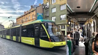 Поездка на пятисекционном трамвае «Електрон T5L64» во Львове
