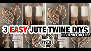 3 EASY BOHO DIY DOLLAR TREE JUTE TWINE HOME DECOR IDEAS | TROPICAL LEAVES DIY High-End For Less