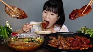 맛있는먹방♡ 셰프애찬의 포천식 양념구이, 매운맛, 간장맛, 매운 갈비, 시원한 물냉면, 열무물냉면 먹방 Spicy pork ribs, cold noodles, eating show