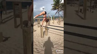 Bikini girl beach workout