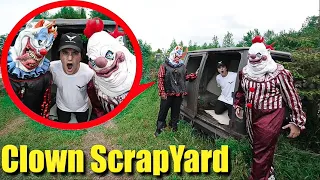 IF YOU EVER SEE THE CREEPY CLOWN SCRAPYARD, DO NOT GO INSIDE IT! (CRAZY CLOWNS CAPTURED STROMEDY)