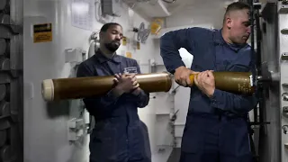 Reloading and Firing US Navy Monstrously Powerful Gun at Sea