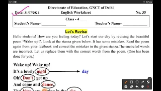 DOE worksheet no. 35 || Class - 4 || Date - 31.07.2021  ll Subject - English ll Revision