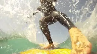 Dad and I testing Bear Surfboards. Womens longboarding, girls surfing newquay cornwall.