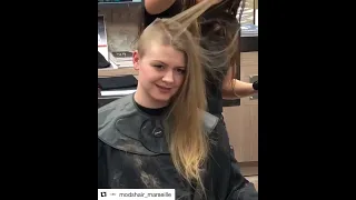 French girl gets a buzzcut in the salon (HD remaster and edit)