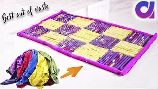 how to Reuse Your Old Clothes to make rugs, carpet, table mat | clothes recycling | Artkala 255