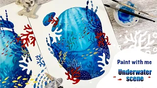 Watercolor tutorial 🎨 Painting underwater scene / seascape / ocean / corals