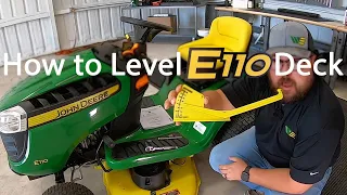 How to Level Mower Deck on John Deere E110 Tractor Style Mower | How to fix mower cutting uneven