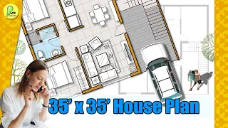 35×35 house plan, 3 bhk with car parking, east facing, 35*35 house design, #indianstyle #floorplan