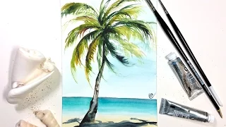 EASY Watercolor REAL TIME Palm Tree Painting Demonstration