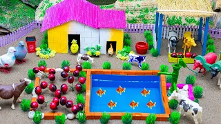 DIY Farm Diorama with mini Aquarium | house for cow | Supply Water to grow cherry garden #96