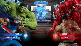 Hulk & Strider Hiryu V's Venom & Ryu [Very Hard]AI Marvel vs capcom infinite