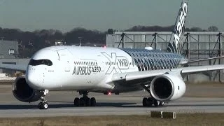 Beautiful sound takeoff of A350 F-WWCF Carbon Livery at Hamburg Finkenwerder 12.03.2014