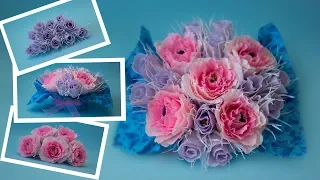 Букет из конфет. Розы из гофрированной бумаги! DIY