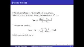 ch5 9. Numerical Solutions of nonlinear equations. Secant method. Wen Shen