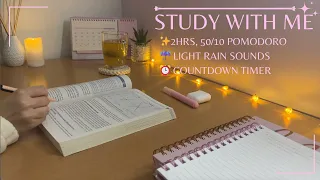 2HR STUDY WITH ME 50/10 POMODORO 💫 Evening ambience, light rain sounds, with timer ☕️
