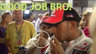 Felipe Massa interrupts Lewis Hamilton's interview. (2011 Singapore)