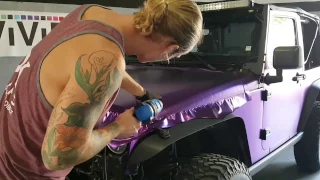 How to vinyl wrap hood / bonnet on a Jeep. Using satin purple chrome vinyl. By @CKWRAPS