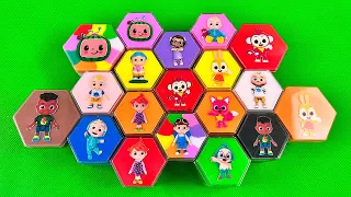 Hunting Cocomelon, Pinkfong, Hogi with CLAY in Hexagon Shapes Coloring! Satisfying Video ASMR