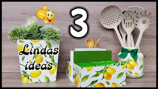 3 LINDAS IDEAS CON SERVILLETAS DECORATIVAS - Manualidades con reciclaje - Crafts for the kitchen