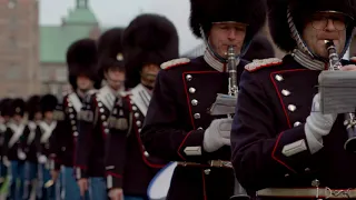 Danish Royal Life Guard band marching from Rosenborg to Amalienborg castle on 5 December 2019.